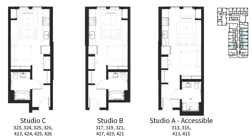 Floor plan for studio, 1 bath, 354 sqft